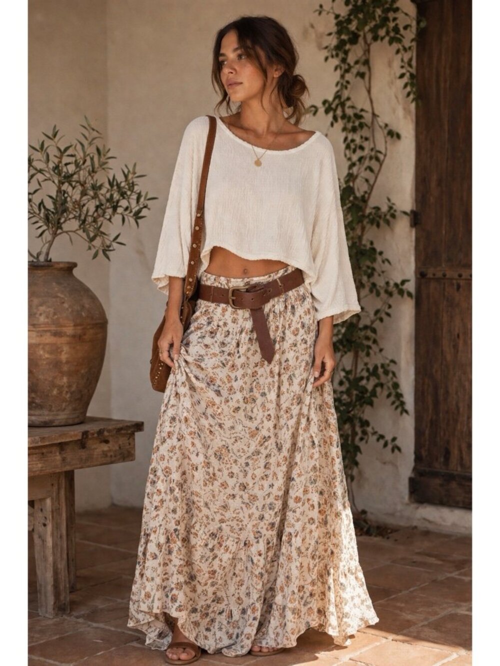 Abaca Mexico Womens Top One Size OS Cream Cotton Gauze Cropped Lagenlook Boho